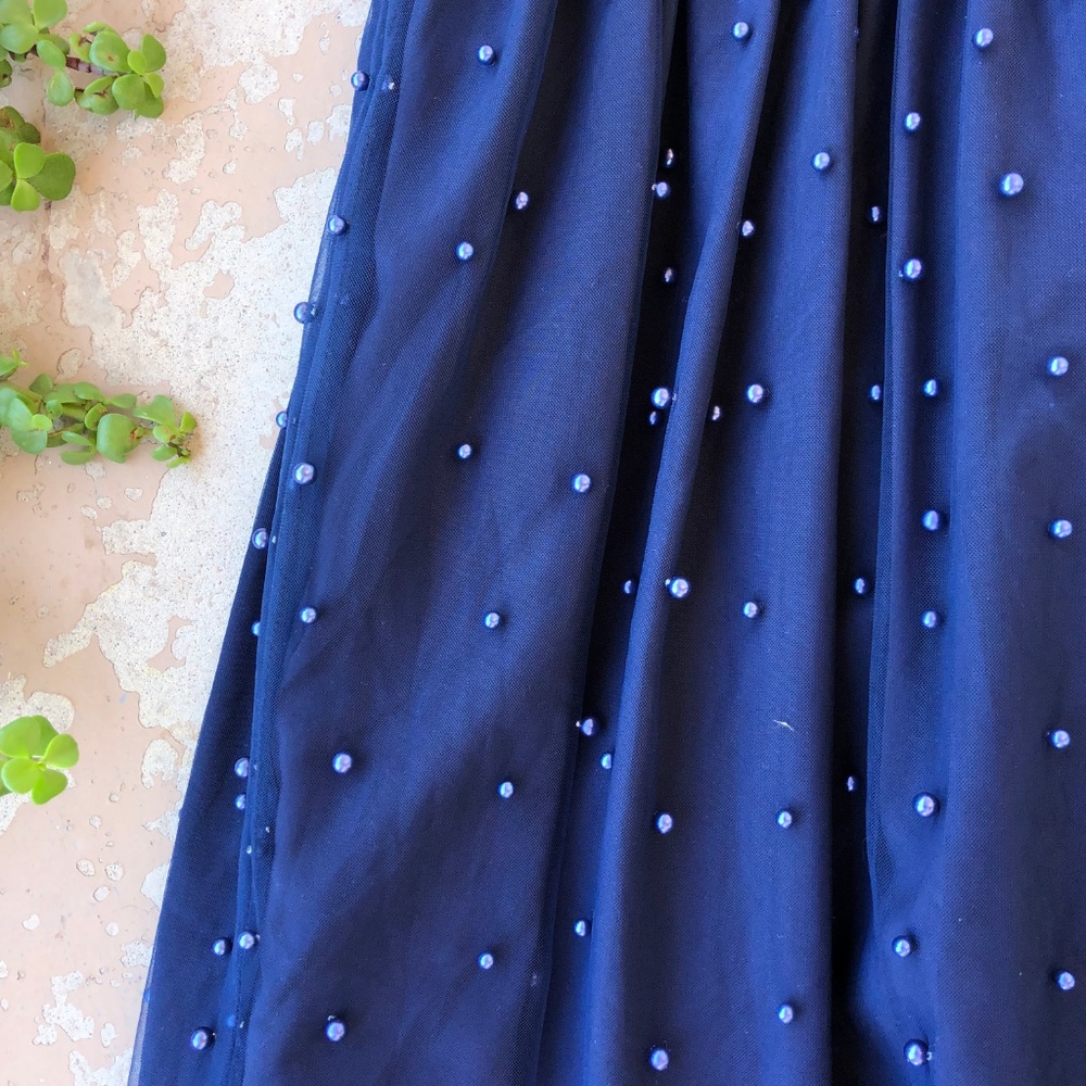 Gal Meets Glam Delores Navy Pearl Fit Flare Dress - Picture 3 of 6